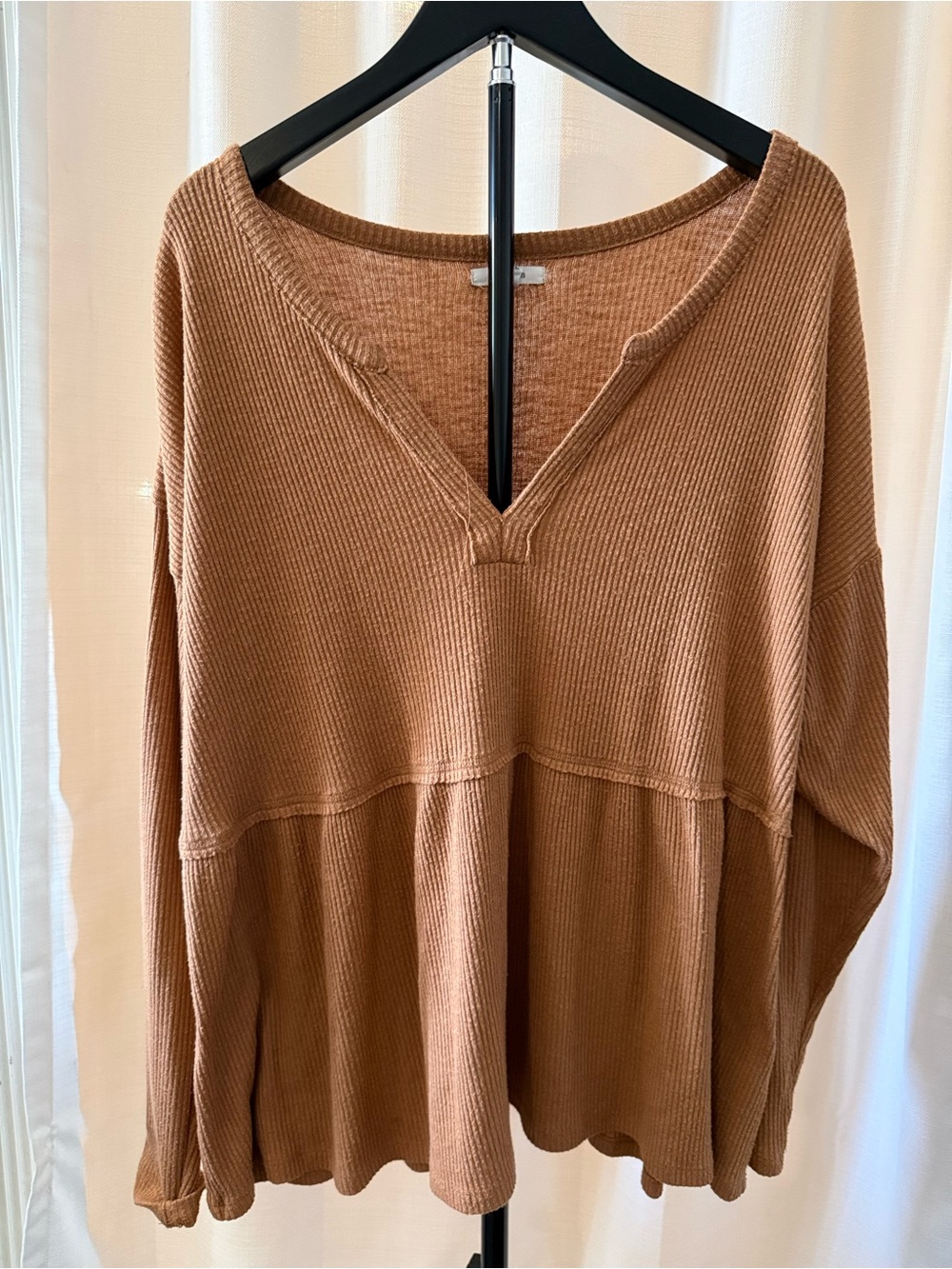 Maurices Brown V-Neck Waffle-Knit Pullover Lightweight Sweater
